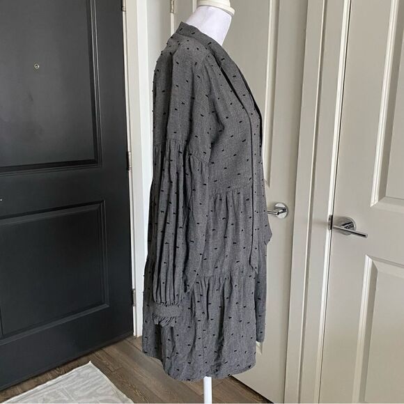 Zara Gray Tie Collar A-Line Long Sleeve Shirt Dress Size M - Picture 3 of 9
